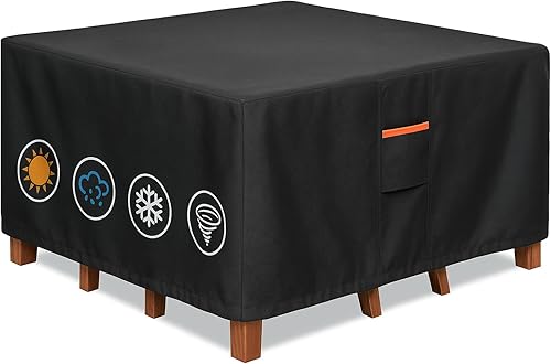 Miniatura 9 de Funda impermeable para muebles al aire libre, 62 pulgadas de ancho x 62 pulgadas de largo x 28 pulgadas de alto, juego de mesa cuadrada 600D Negro