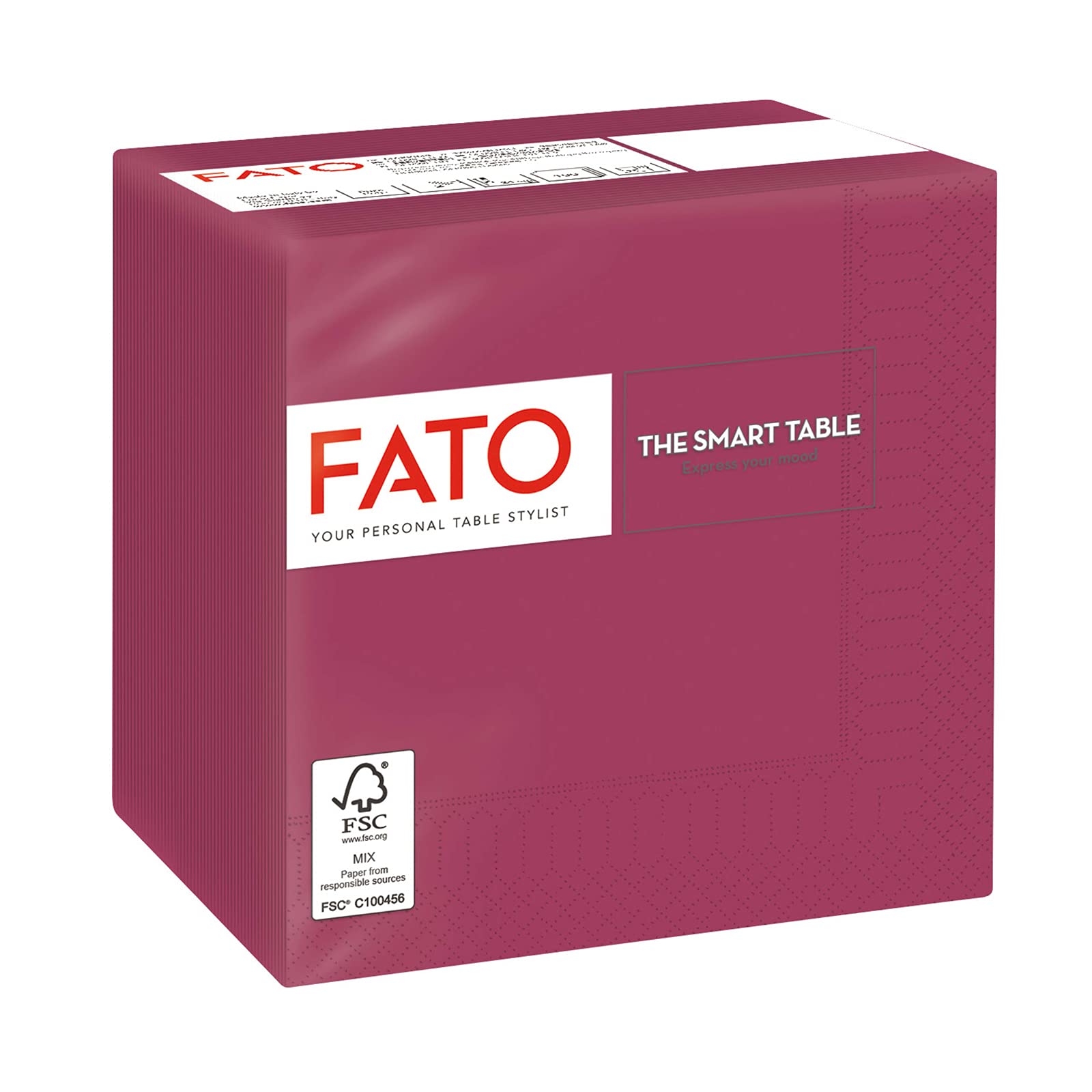 Fato - Disposable Paper Napkins, Ideal for Aperitif and Cocktail, Pack of 100 Napkins, Size 24x24 Folded in 4, 2 Layers, Bordeaux, 100% Pure Cellulose Paper, FSC Certified
