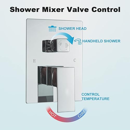 Miniatura 6 de Cabezal de ducha LED de 12 pulgadas con cabezal de ducha de mano de latón, juego de grifos de ducha de lujo, juego completo de ducha combinado de