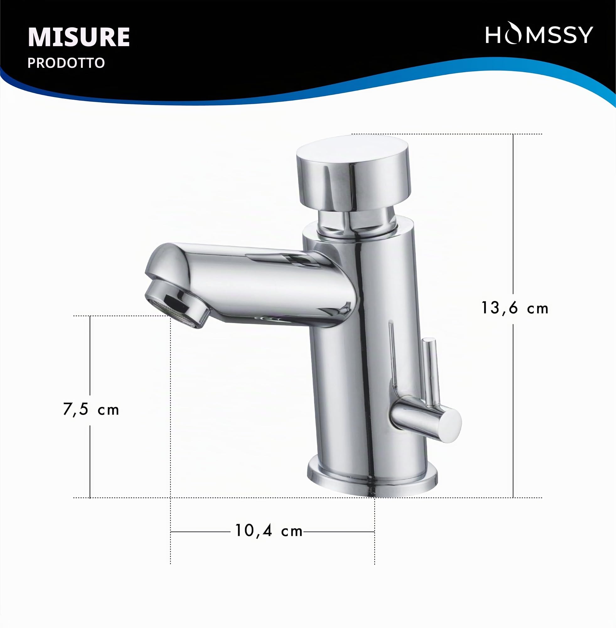 Rubinetto Temporizzato per Lavabo. 2 Acque (Acqua Calda e Fredda). Design Cromato. Controllo Efficiente dell’Acqua