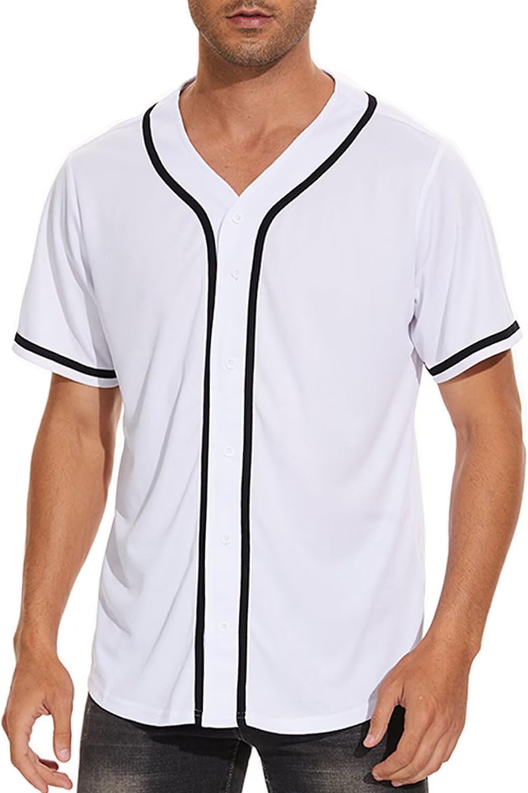 DHSPKN Mens Baseball Jersey Button Down Blank Plain Short Sleeve Shirts Hipster Hip Hop Active Team Sports Uniforms