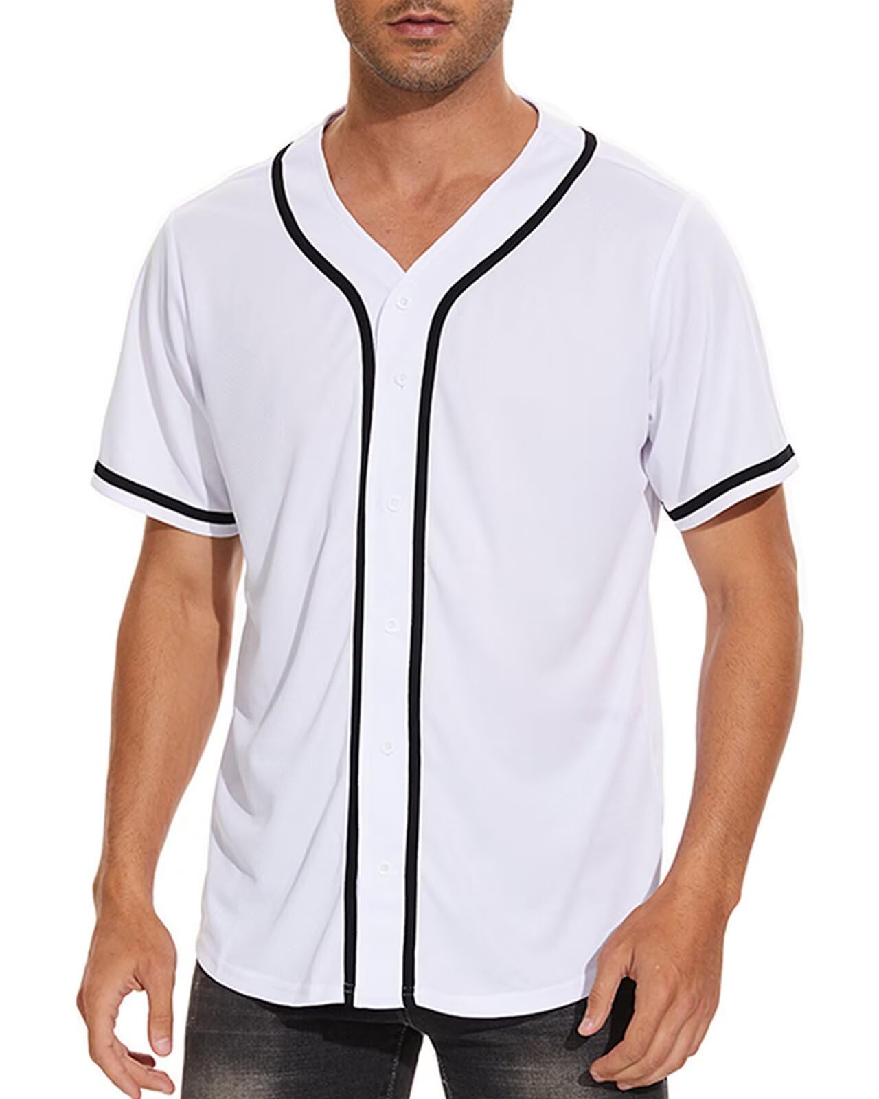 DHSPKN Mens Baseball Jersey Button Down Blank Plain Short Sleeve Shirts Hipster Hip Hop Active Team Sports Uniforms