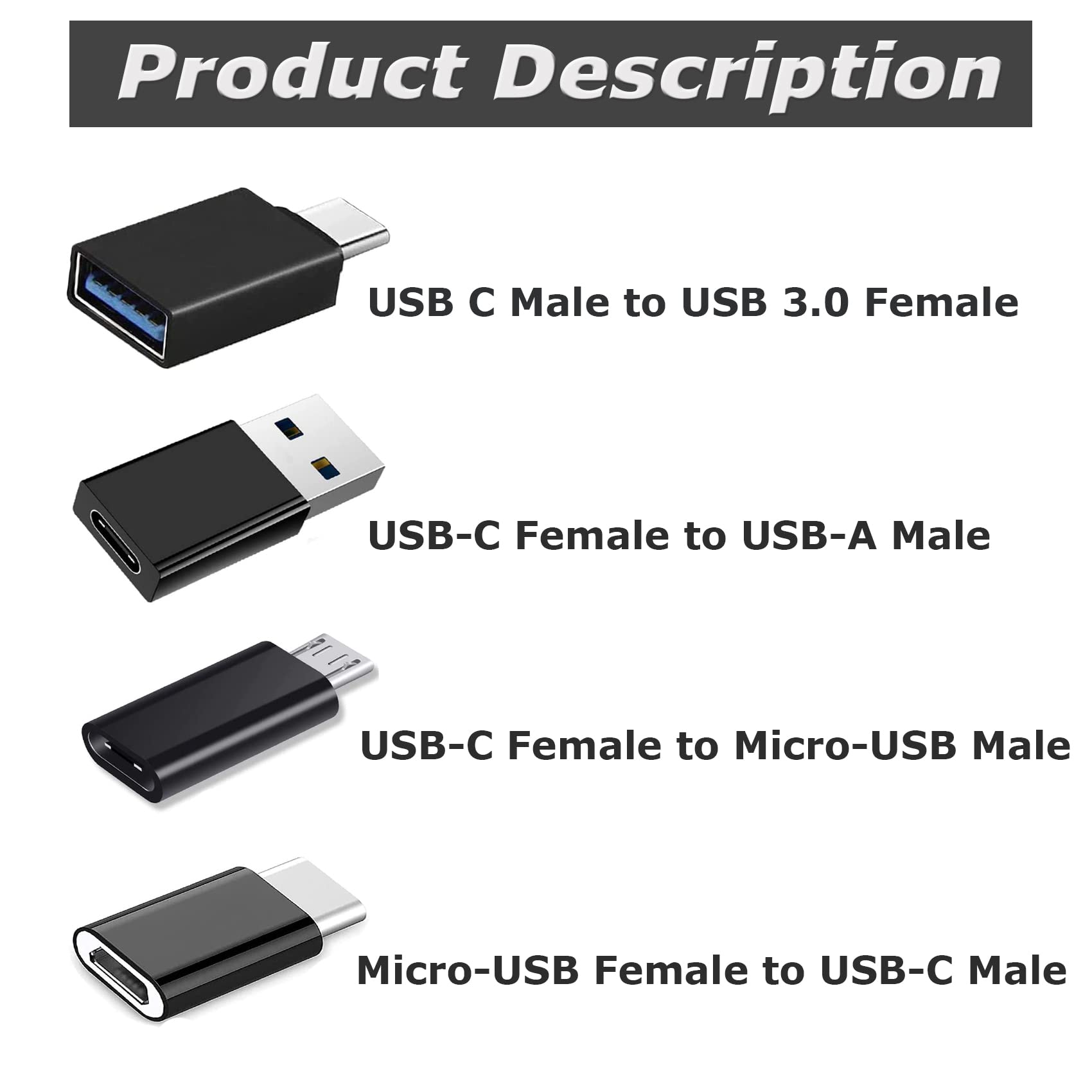 Adattatore USB C a USB 3.0 OTG [4 pezzi], , Adattatore USB C a Micro USB, Trasferimento Dati per MacBook, Phone 13 12, Galaxy S9