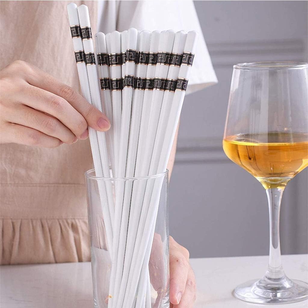 Baguettes lavables au Lave-Vaisselle, Lot de 5 Paires de Baguettes réutilisables en céramique, Coffret Cadeau de Baguettes en Porcelaine Blanche(10)