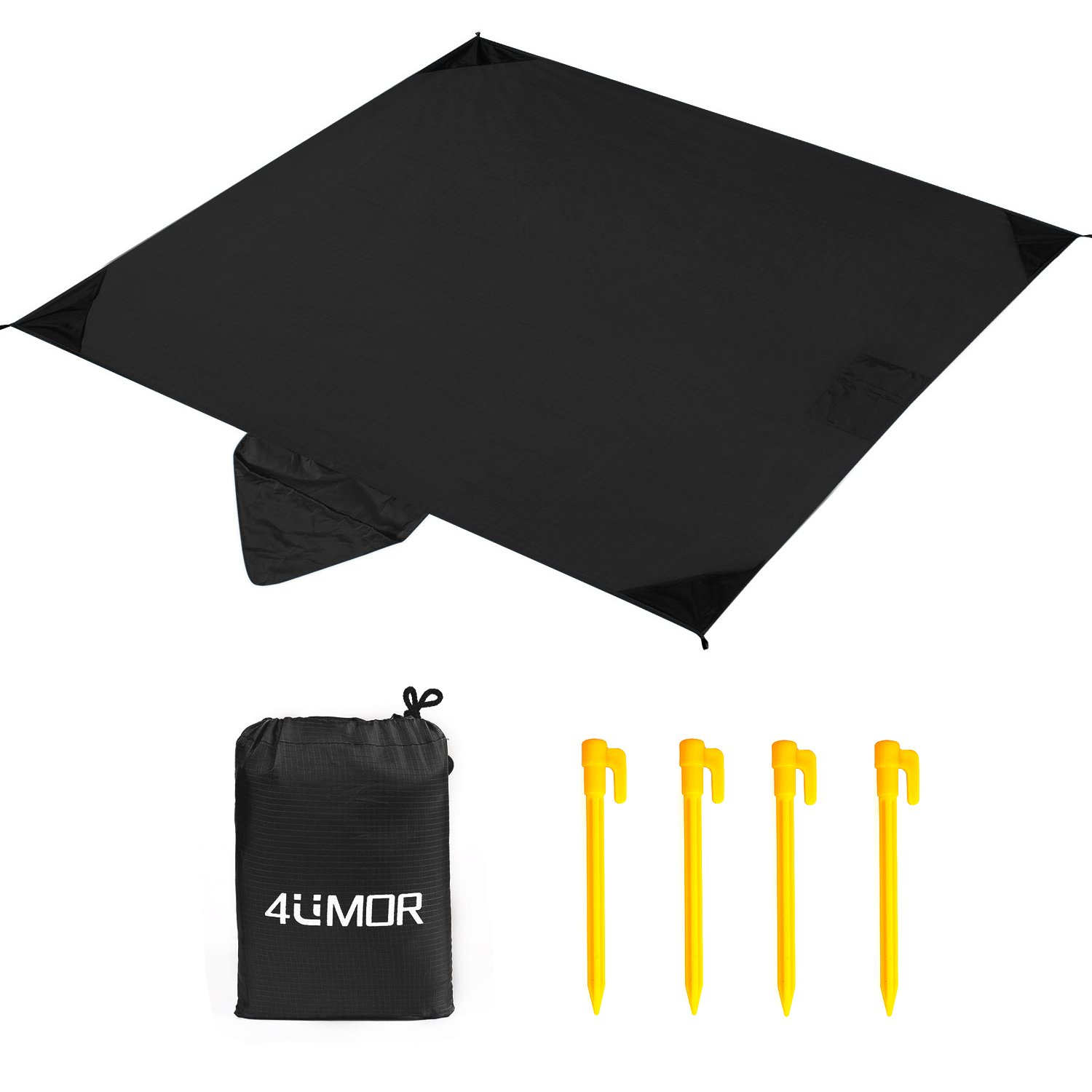 4UMOR Picnic Blanket, Portable Lightweight Waterproof Sandproof Pocket Beach Blanket - 140cm x 200cm Large Picnic Mat and for Outdoor Travel Camping Hiking Activities (Black)