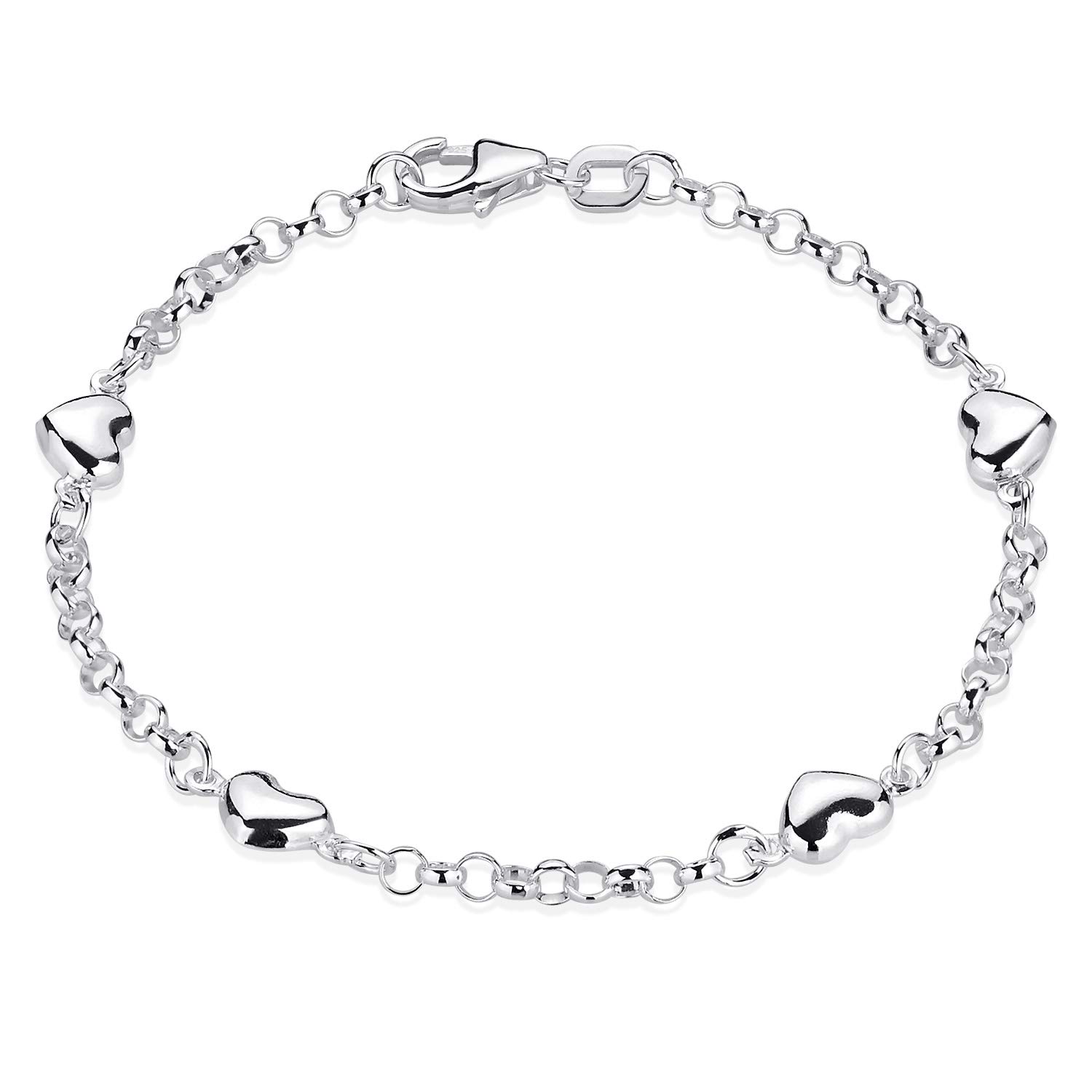 Herz Armband Mädchen Silber 925 - Kinder Armkette 16 cm SA-108 | Silberarmband mit Herzchen aus 925 Sterling Silber rhodiniert oder vergoldet von MATERIA by Matthias Wagner