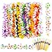 Hawaiian Flowers Leis Tropical Necklace - 36 Luau Garland 36 Umbrella Straws 12 Flower Hair Clips