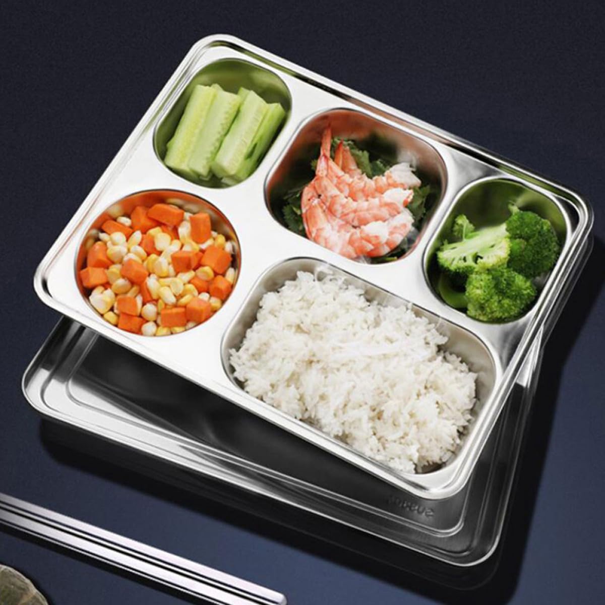 Healvian Plateaux Séparateurs D'aliments en Acier Inoxydable 3 Pièces Compartiments, Stabilité Optimale et Facile à Nettoyer, pour Camping et Restauration