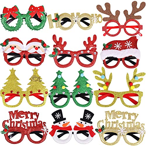 Ltstor 12 marcos de gafas de Navidad para decoración de Navidad, lindo y flexible para adaptarse a marcos de gafas, gran diversión y festivo, para fiestas de Navidad, cenas de Navidad, cabina de fotos Cover