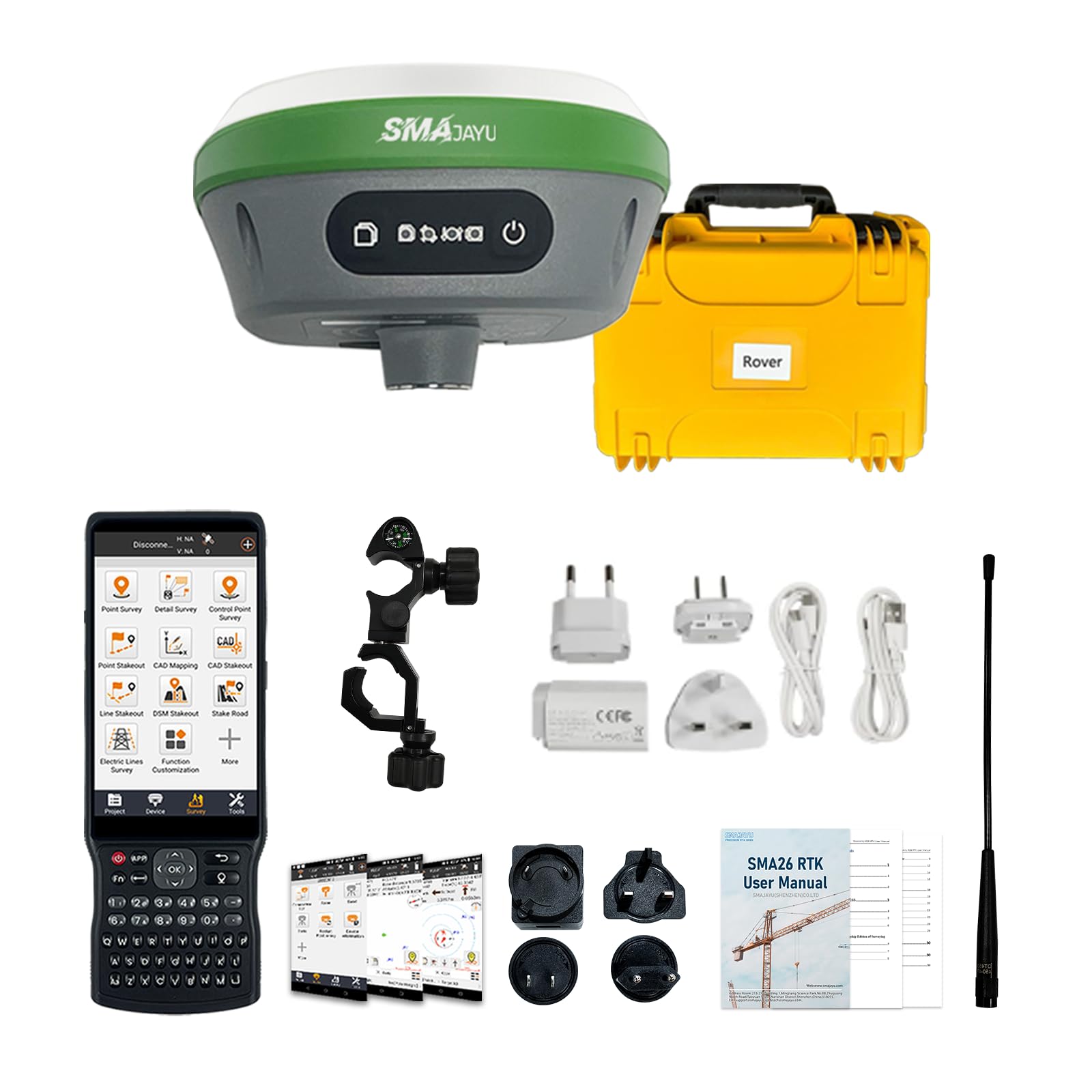 Sistema de topografía RTK con Receptor GNSS SMA26 Pro Rover, Controlador y Software, Funciona como estación Base para Drones, 10000 mAh, 32 GB, 4G/BT/CORS, protección IP67, Ideal para ingeniería