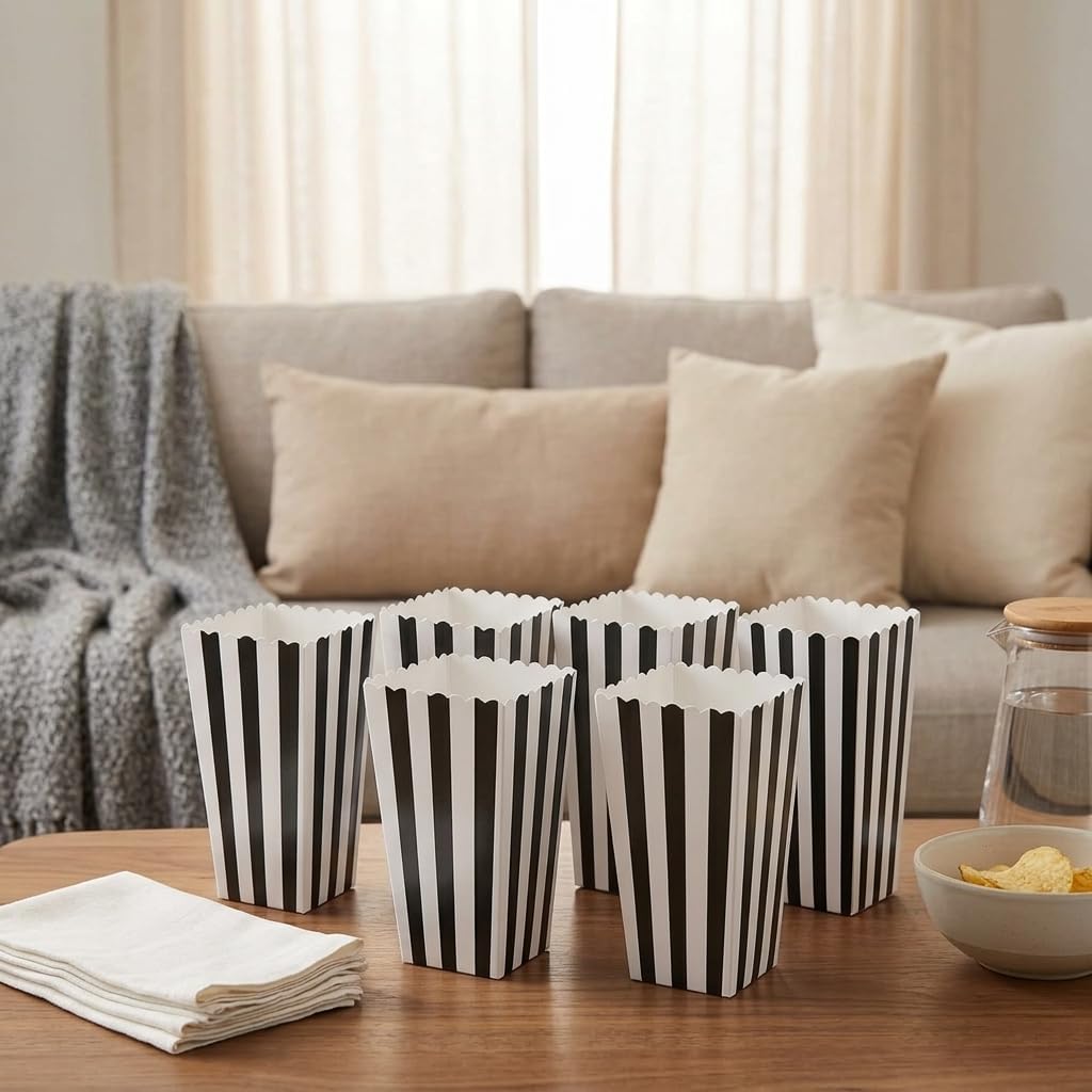 Striped Popcorn Boxes 40 Piece Paper Disposable Black and White image 3