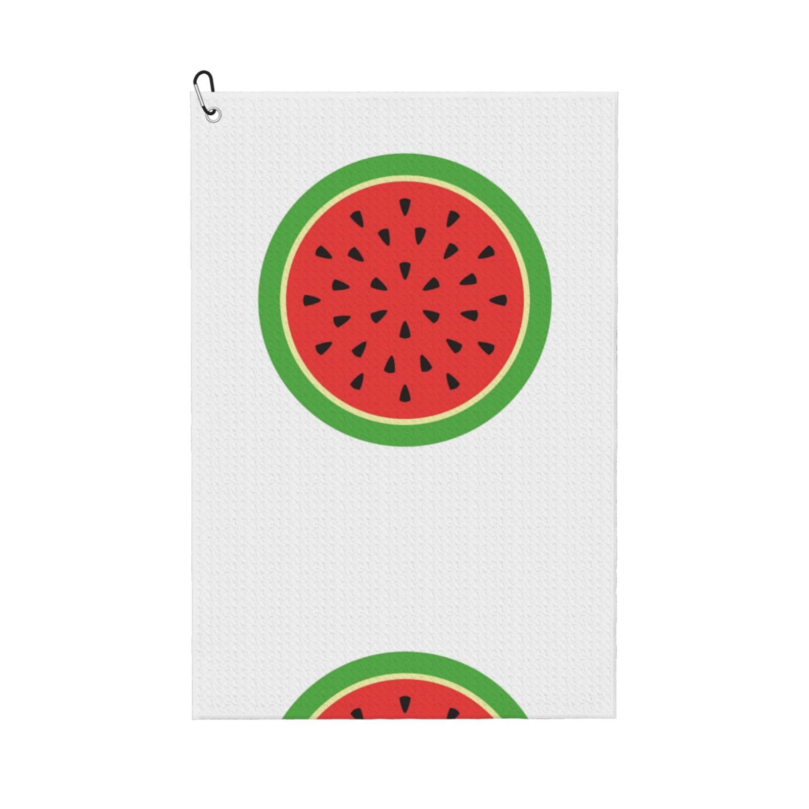 peiyeety Round Slice Watermelon Microfiber Golf Towel with Carabiner Clip, 16x24 Inch Absorbent Waffle Weave Towel for Golf Bags