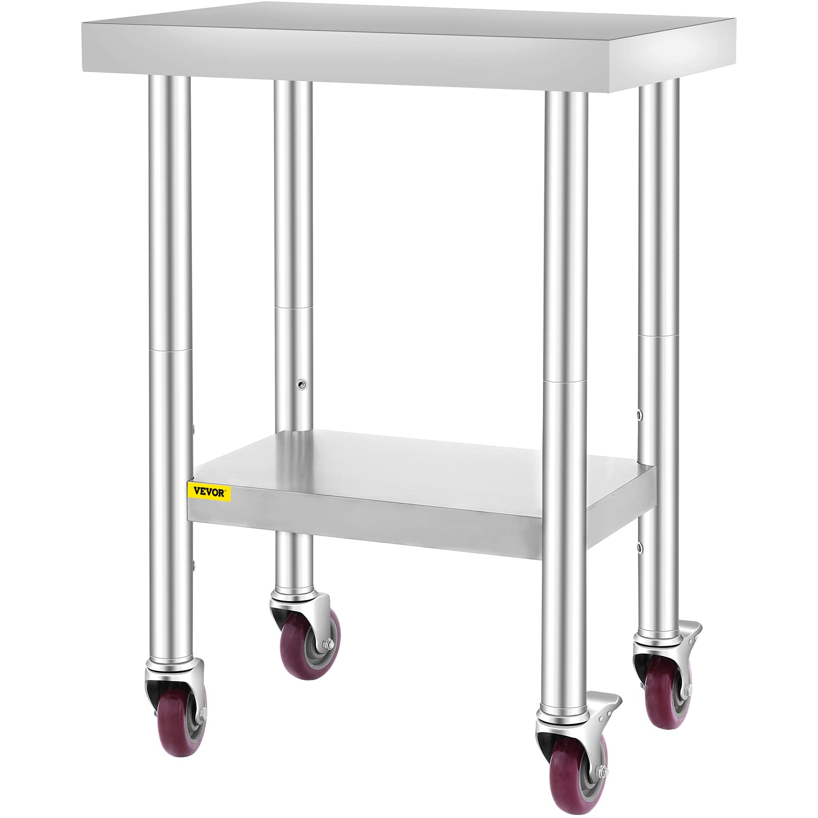 VEVOR Tavolo da Lavoro in Acciaio Inox Piano di Lavoro per Cucina 61x45x86cm Piano di Lavoro Professionale a 4 Ruote per La Preparazione di Alimenti