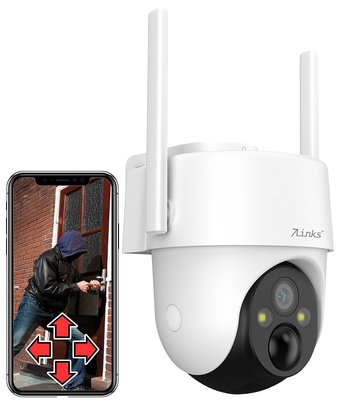 7links Telecamera di Sorveglianza 4G LTE da Esterno con Batteria, 2K, Pan Tilt, IP65, Audio Bidirezionale, Bianca