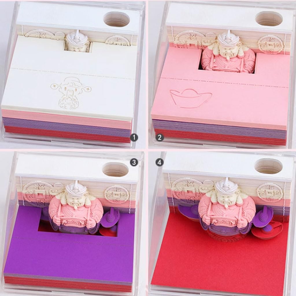 God of Wealth 3D Memo Pad 150 vellen papiersnijkunst 3D Sticky Notes Gemak Post Notes met penhouder DIY Creatieve Kladblok Bladwijzer