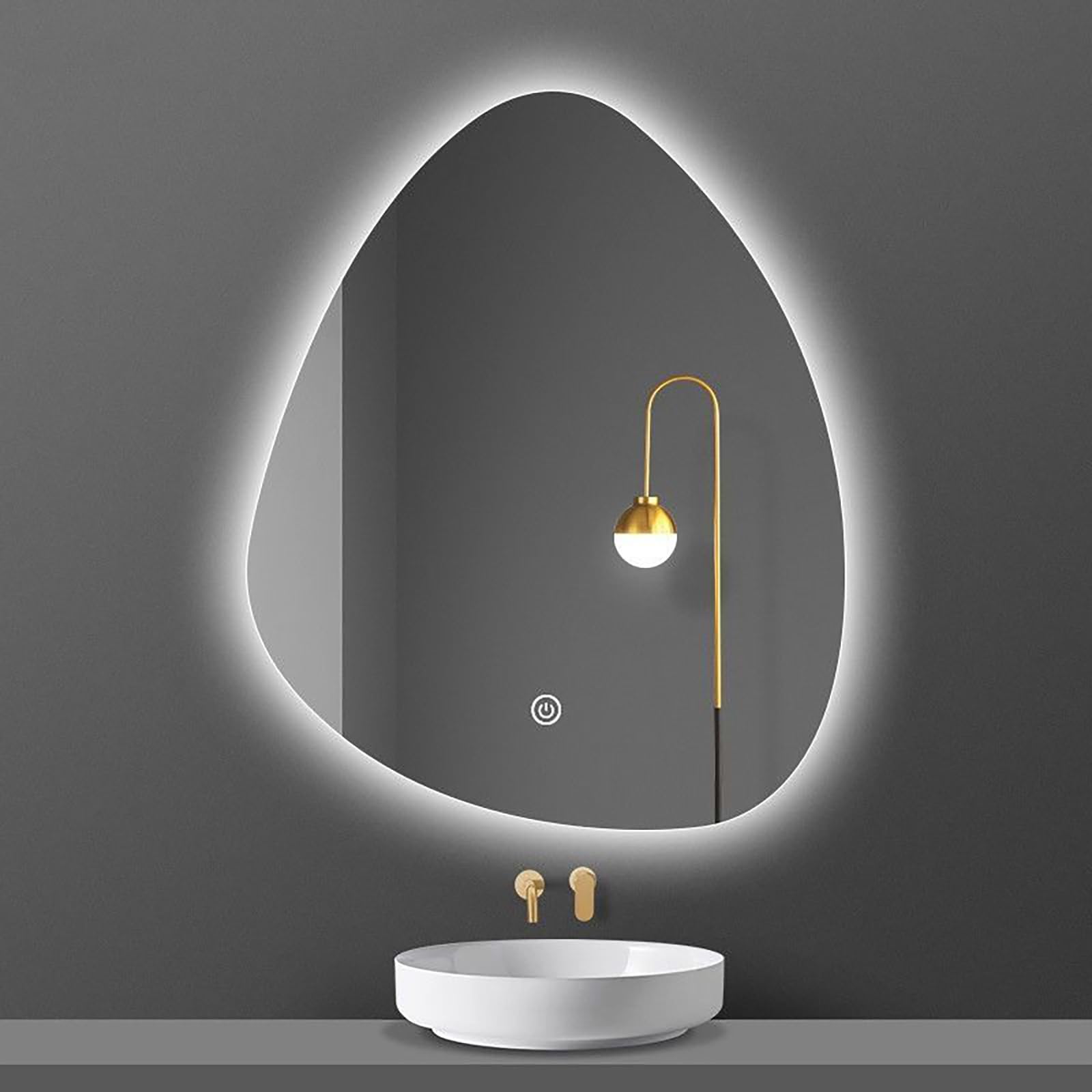 Teardrop Shaped LED Mirror, 3 Colors Adjustable Light, Illuminated Bathroom Mirror, LED Backlit Wall Mirror, Positive/inverted Hanging Two Ways Of Installation ( Color : Positive , Size : 70*90cm/27.6