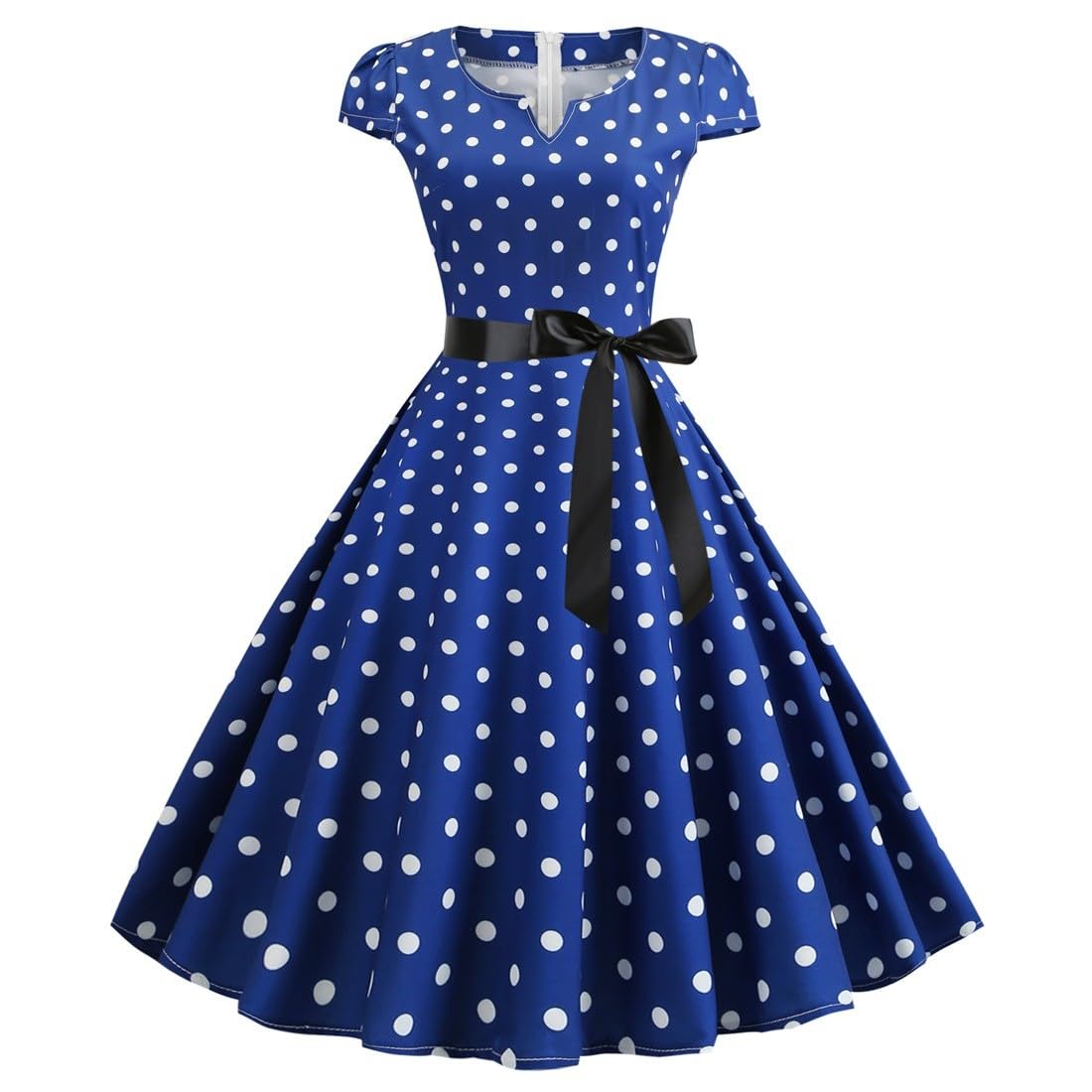 2025 Donne Vintage anni '50 Retro Manica Corta Stampa Abito Da Sera Abito Swing Abito Da Donna, Blu, XXL