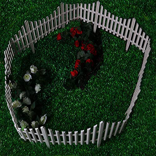 Finderomend 12PCS White Plastic Fence Garden Picket Fence Lawn Flowerbeds Plant Borders Decorative Garden