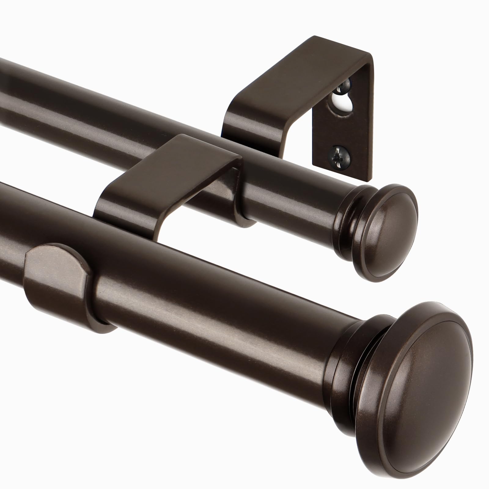 TONIAL 1 Inch Double Curtain Rods 72 to 144 Inch (6 to 12 ft), Heavy Duty Decorative Drapery Rod for Windows 69 to 140 Inch (5.75 to 11.7 ft) with Small Cap Finial, Bronze