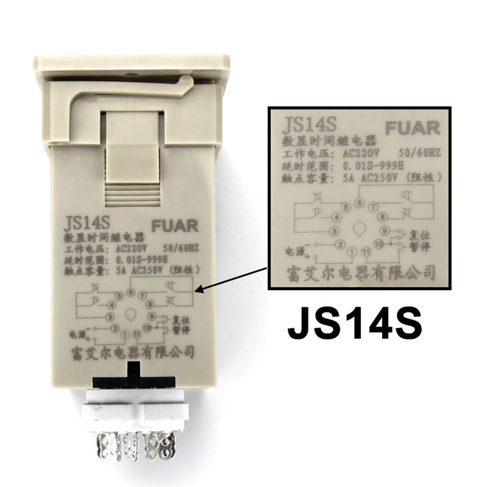 Relè temporizzato JS14S AC 220V 380V Temporizzatore ritardato 0,01s-999H DPDT Temporizzatore Digitale programmabile con Base Presa (Size : AC380V)