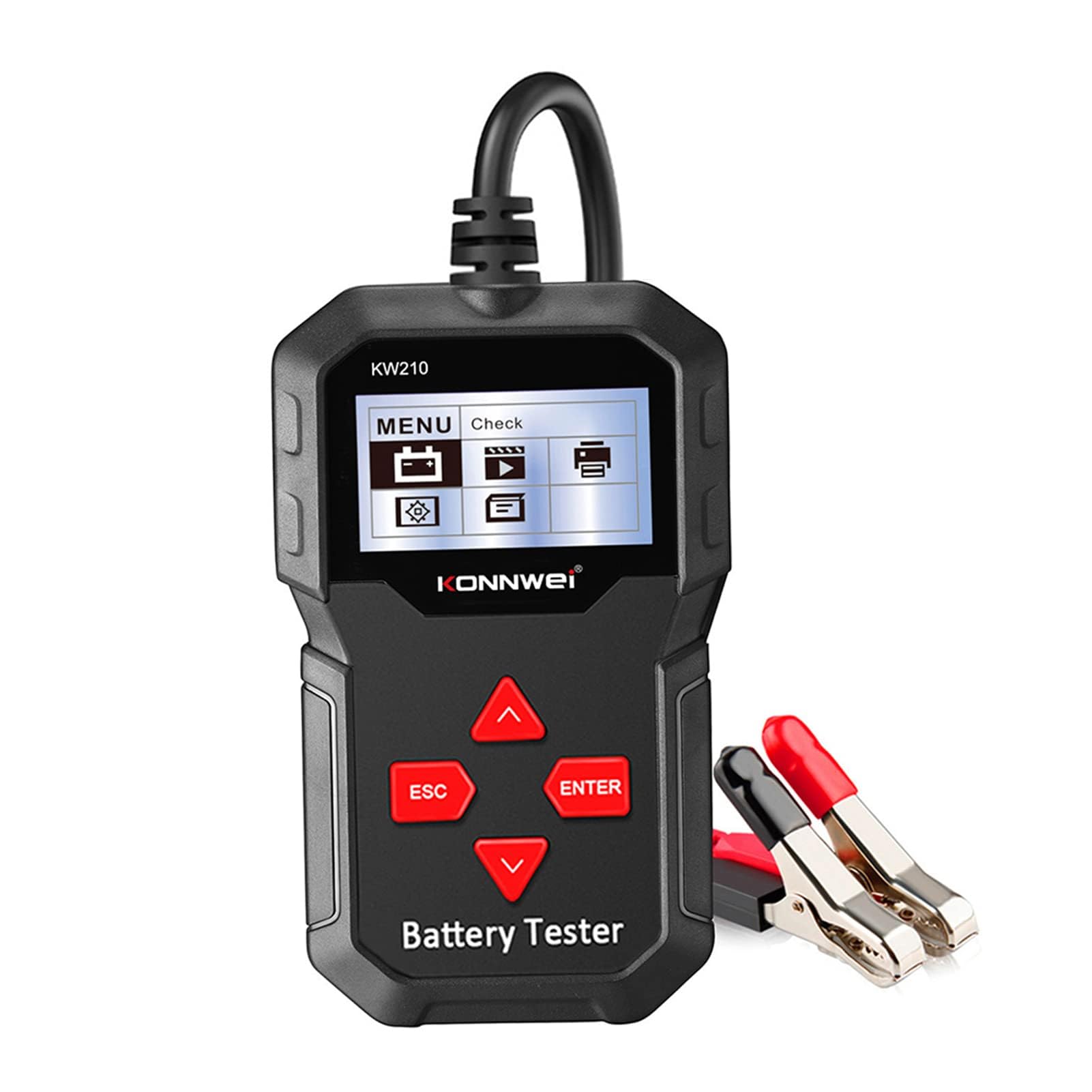 KONNWEI KW210 batterietester, 12V Autobatterietester, Ladesystemtester 100–2000 CCA, Lichtmaschinenbatterietester, Kurbelwellentest und Ladesystemtest für Pkw, Lkw, SUVs, Boote und Motorräder.