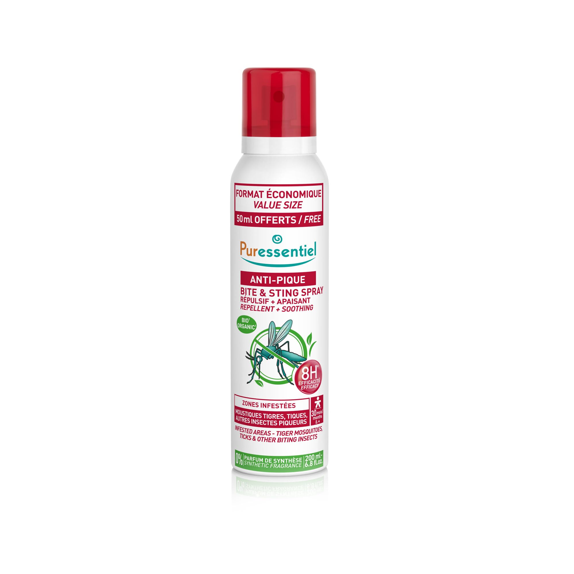 Puressentiel Spray Répulsif et Apaisant – Moustiques, insectes et tiques – Corps et visage – Zones infestées tempérées et tropicales – Formule naturelle – Efficacité 8H – Dès 30 mois – 200 ml