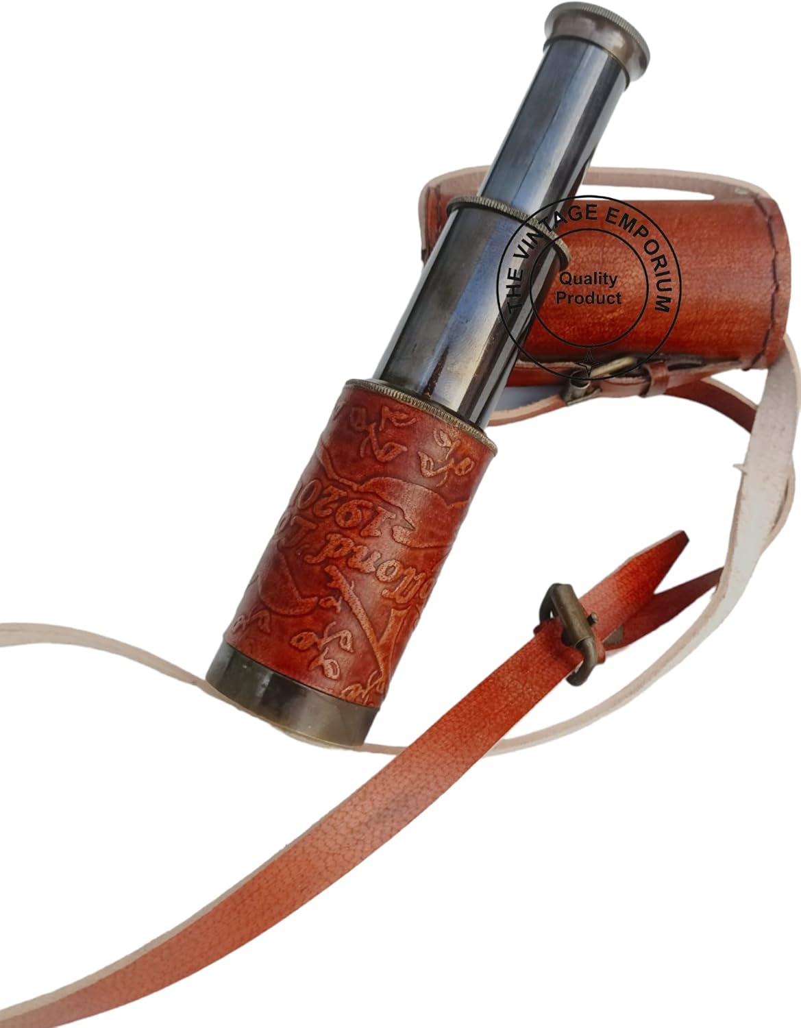 Antique Brass Spyglass 6" Telescope with Leather Box