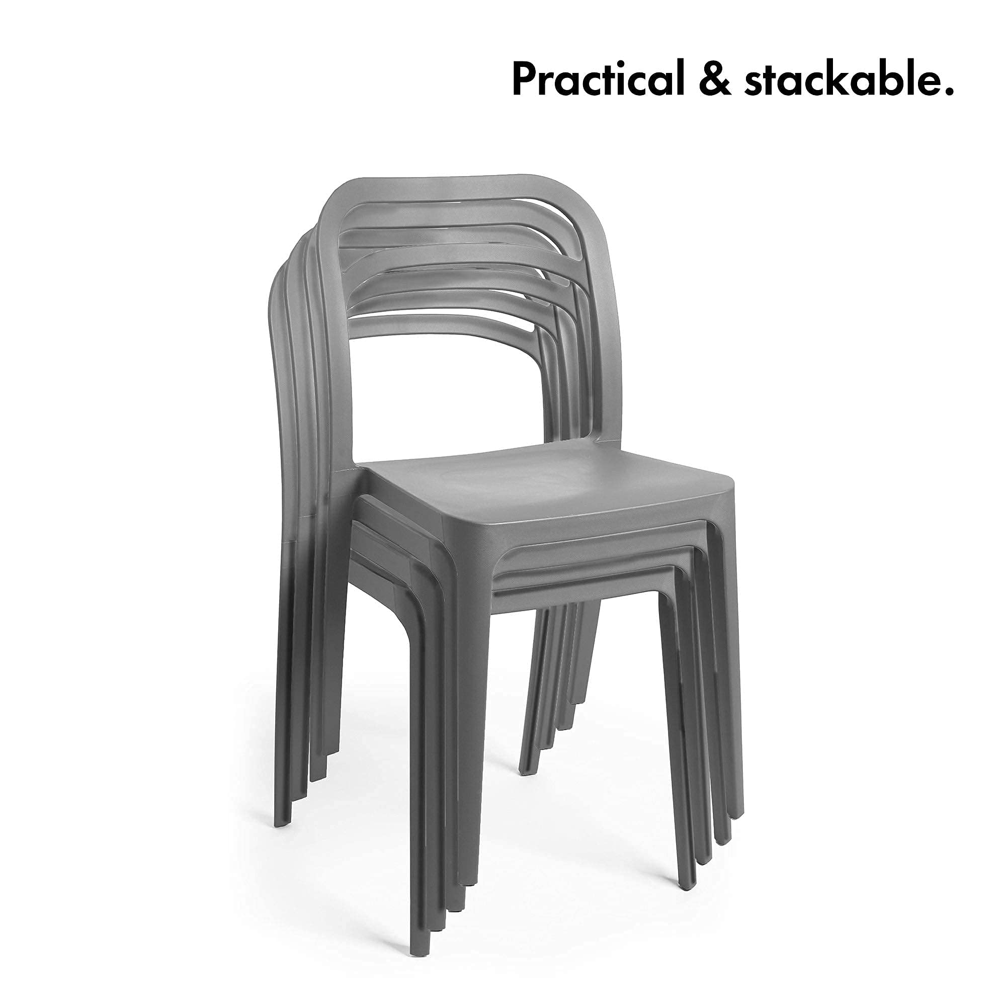 VonHaus Grey Dining Chairs Set of 4 Plastic Indoor or Outdoor Dining