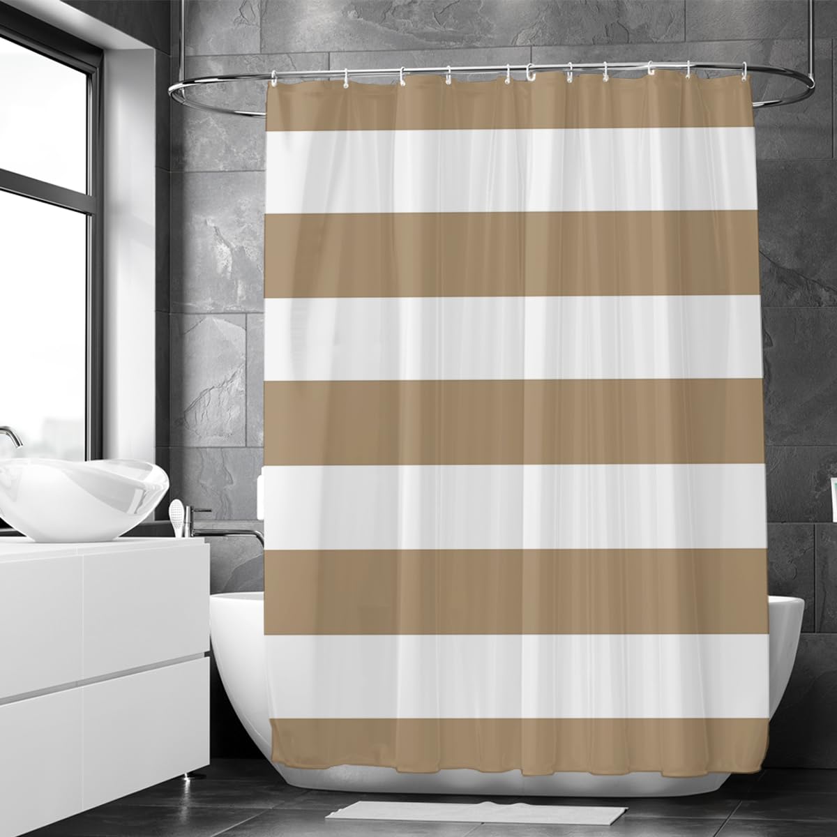 Loti Living Sand Shower Curtain 180 X 200 Cm - Anti Mold - Waterproof Polyester - Includes Rings