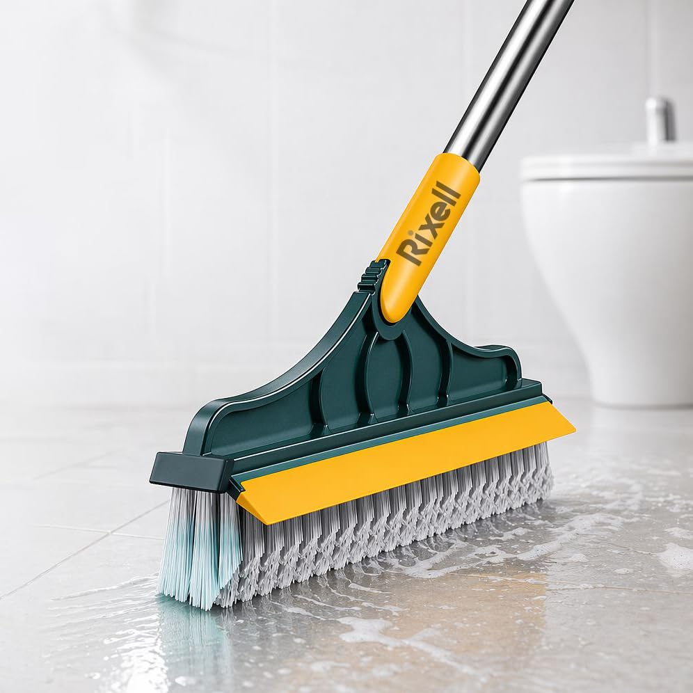 Image of Toilet Cleaning Brush with Long Handle | 2-in-1 Floor & Tile Scrubber | 120 Rotating Head | Bathroom Cleaning Brush with Wiper (Pack-1) (2 in 1 Brush)