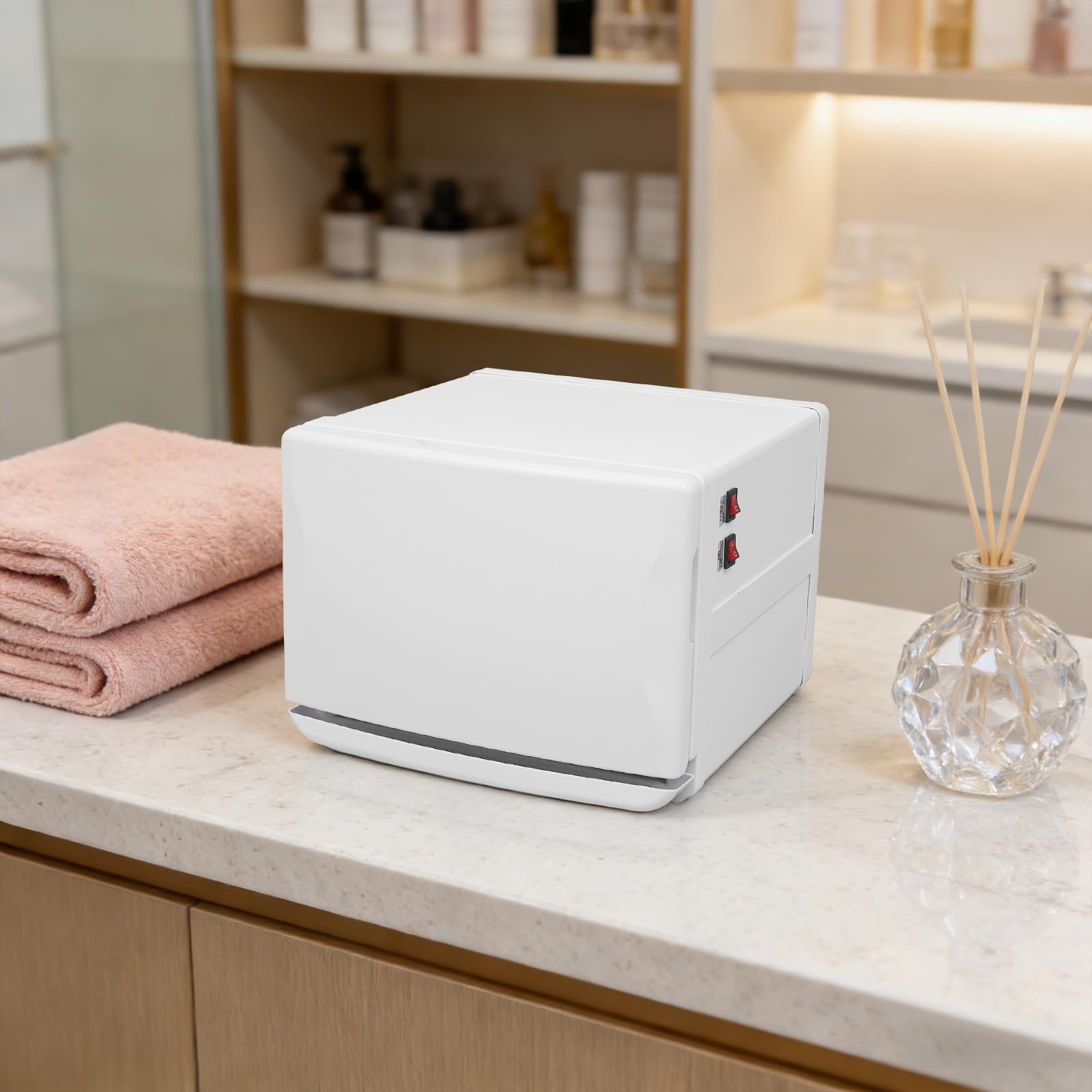 Handtuchwärmer 8L, Desinfektion 130W 80°C für Bad/Spa | Edelstahl 201, 30,5×30,5×24,5 cm. Schnell 15min auf 80°C. Auffangwanne, Griffmulde. Ideal für Bad, Spa, Salons – passt in jed