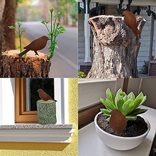 Voarge Rostiges Vögel Deko Rost, Edelrost Metall Vogel Stecker Gartendeko Rostoptik mit Schraubgewinde,für Holz Zaunfiguren Gartendeko (Rostiger Vogel(4))