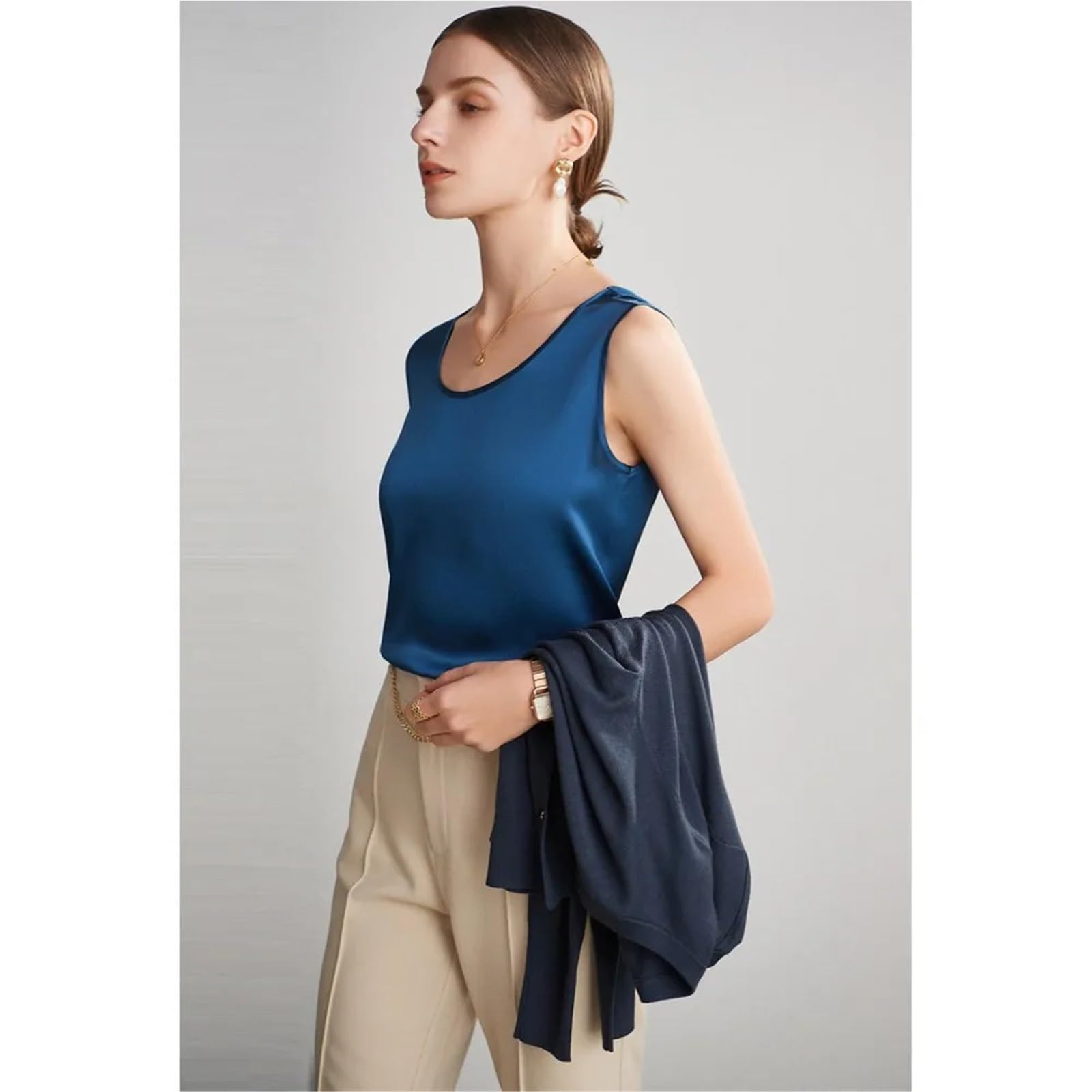 Camisolas Mujer Camisetas sin Mangas de Seda Natural Pura for Mujer, Camisetas básicas, Top sin Mangas de Seda auténtica, Ropa de Verano Multicolor
