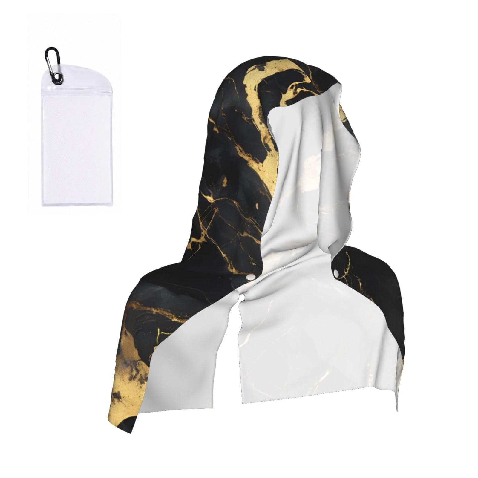DUWAA Black Gold Marble Print Reusable Hoodie Cooling Neck Wrap, Hot Weather Outdoor Sports Workout Head Towel For Stay Chill