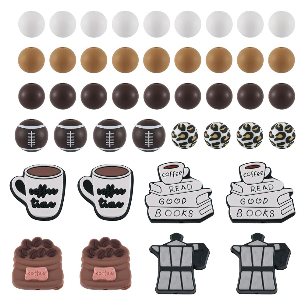 Cheriswelry 46pcs Silicone Beads - Round, Leopard Print Pattern Focal Beads for DIY Necklaces & Bracelets — image 1