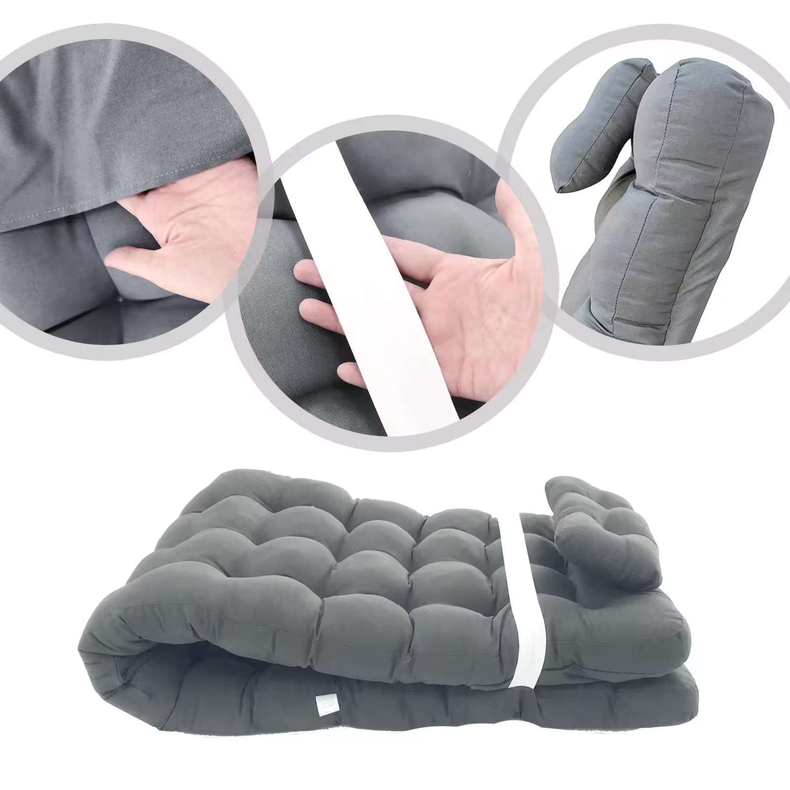 Cojín Tumbona Reclinable con Almohada Reposacabeza, Cojines para Silla de Jardin, Cojines de tumbonas (Gris, 180X55CM)