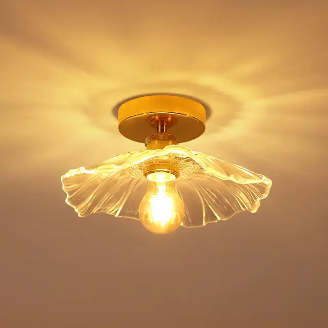Goldene Glas Deckenlampe Blumenform E27 für Flur - kleine Deckenbeleuchtung