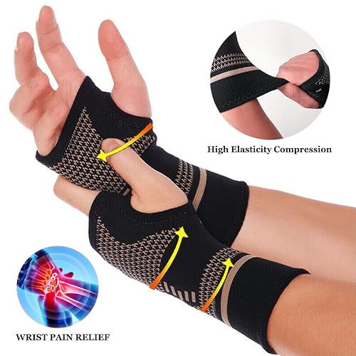 Miniatura 8 de Mangas de compresión de muñeca de cobre (2 unidades), muñequera elástica para tendinitis, artritis, alivio del dolor de esguinces, soporte de mano