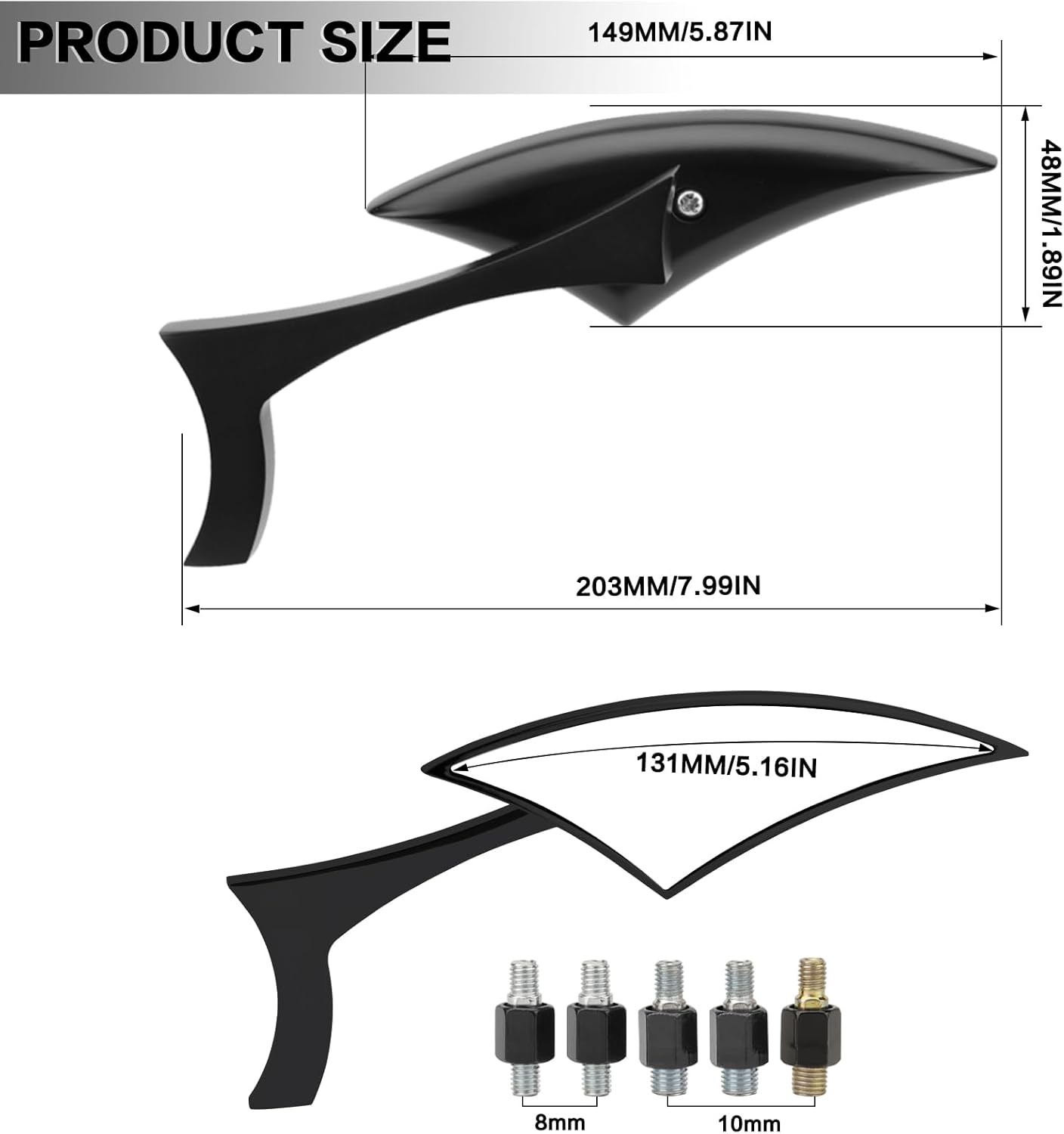 Motorcycle Blade Rearview Side Mirrors Universal 8mm/10mm Motorcycle Mirrors Fit for Cruiser Chopper Sportster Dyna Softail Street Bike Scooter Dirt Bike (Black)