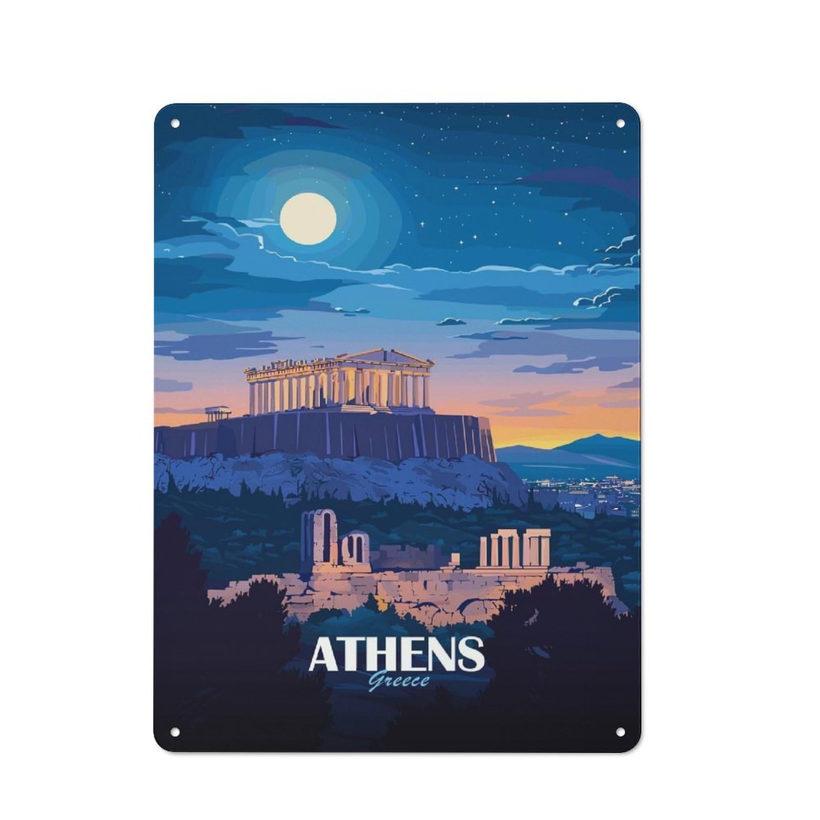 Junmoney Style-12 Rustic Tin Sign 40X30cm Featuring Athens Greece Travel (6) For Bar Or Restaurant, For Vintage Wall Decor Fans, For Themed Room Decoration