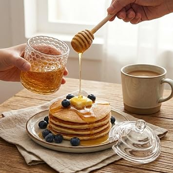 9 oz Honey Jar with Dipper and Lid, 2 Dippers, Honeycomb Glass Honey Pot