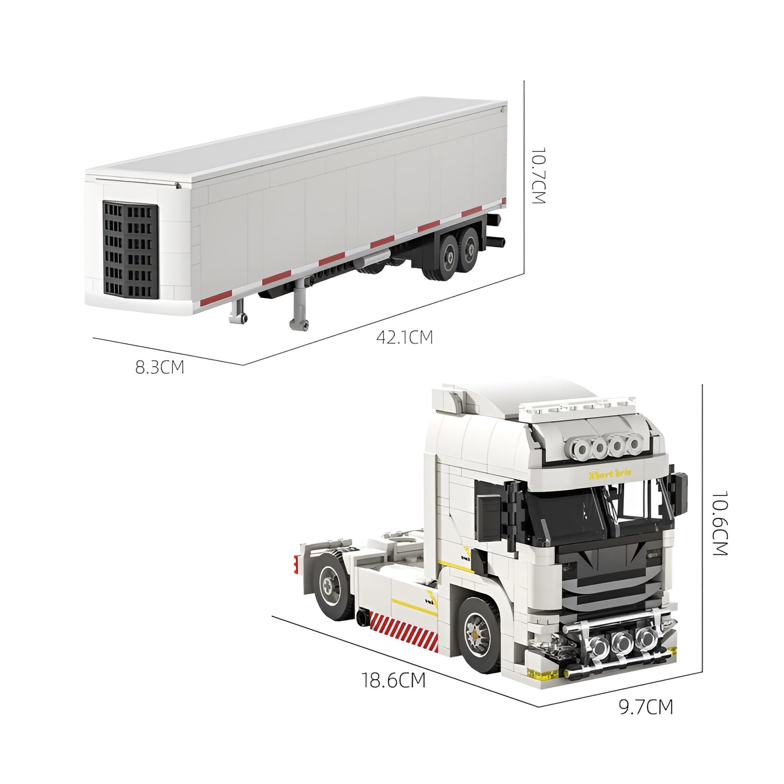 Europäischer LKW-Bausatz mit Anhänger – 2IN1 Schwerlast-LKW-Modell, Sammler Modell Klemmbausteine, Geschenk für LKW-Spielzeug-Fans, Erwachsene und Jugendliche (725 Teile)