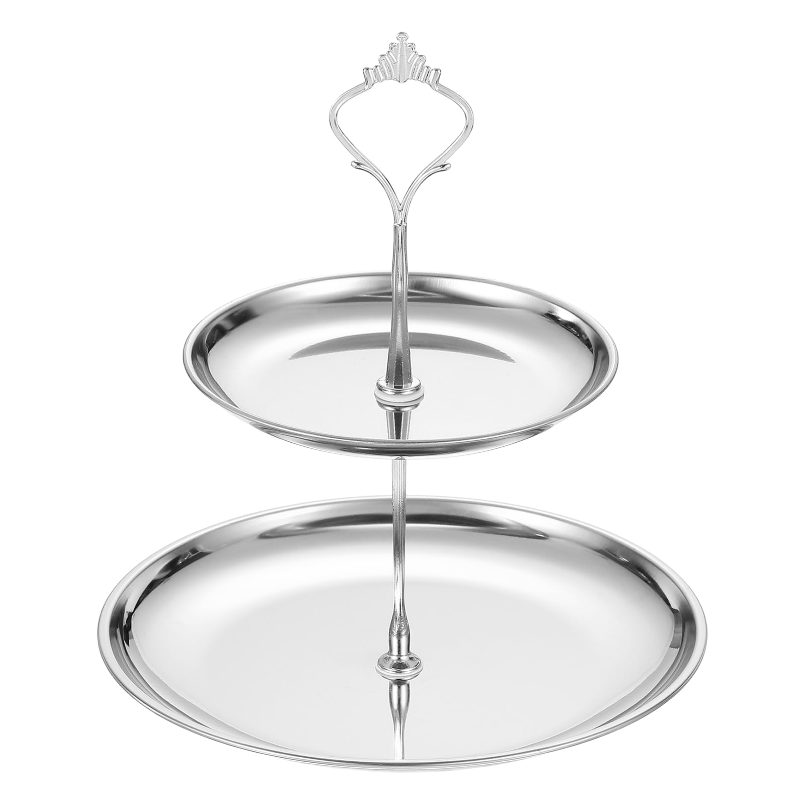 sourcing map 1 Set 2-Tier Cupcake Stand Holder, Round Tiered Serving Tray Stainless Steel Cup Cake Stand for Dessert Fruit Table Birthday Party Decoration Display, Silver