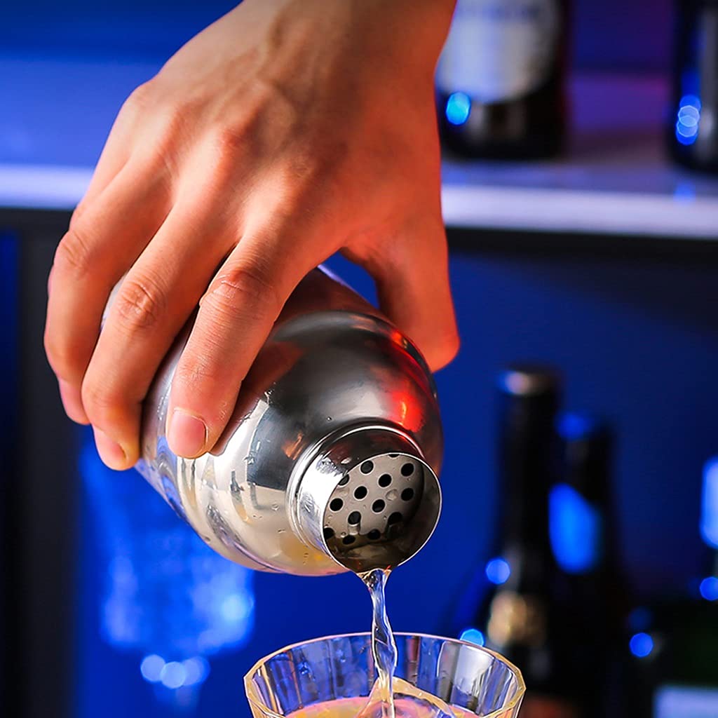 Juego de Coctelera Coctel de cóctel conjunto por-kit de bartending de acero inoxidable Shaker con colador de bebidas construidas,herramientas de barra profesional 15 piezas Agitador de Cócteles
