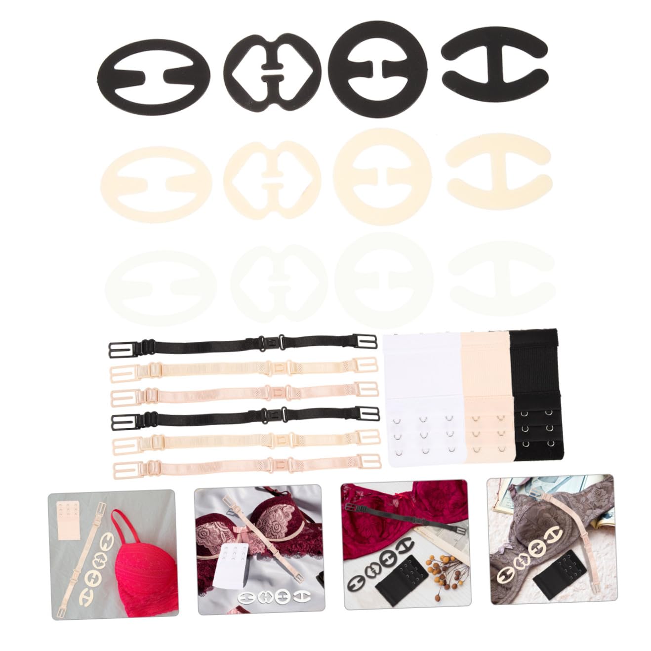 SHERCHPRY 4 Juegos Hebilla antideslizante para ropa interior. ganchos de sujetador evitar que los tirantes del sostén se deslicen extensor de sujetador extensiones de sujetador tres botones
