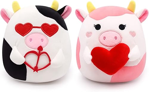 Juguete de almohada de peluche de vaca juguete de peluche para el día de San Valentín 2 piezas de animales de peluche de vaca premio de San Valentín