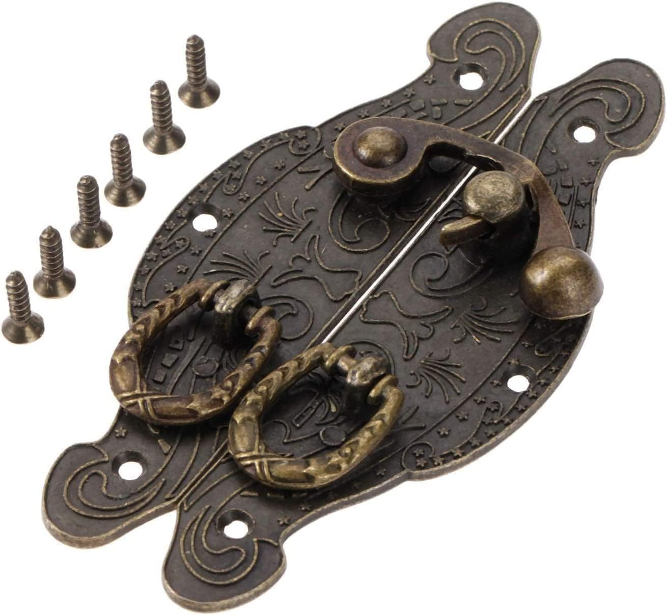 Hasps Latch, Box Latch Buckle Old Wooden Gift Box Toggle Lock Alloy Buckle Door Latch Hook Furniture Hardware Zinc Alloy 90 * 50mm