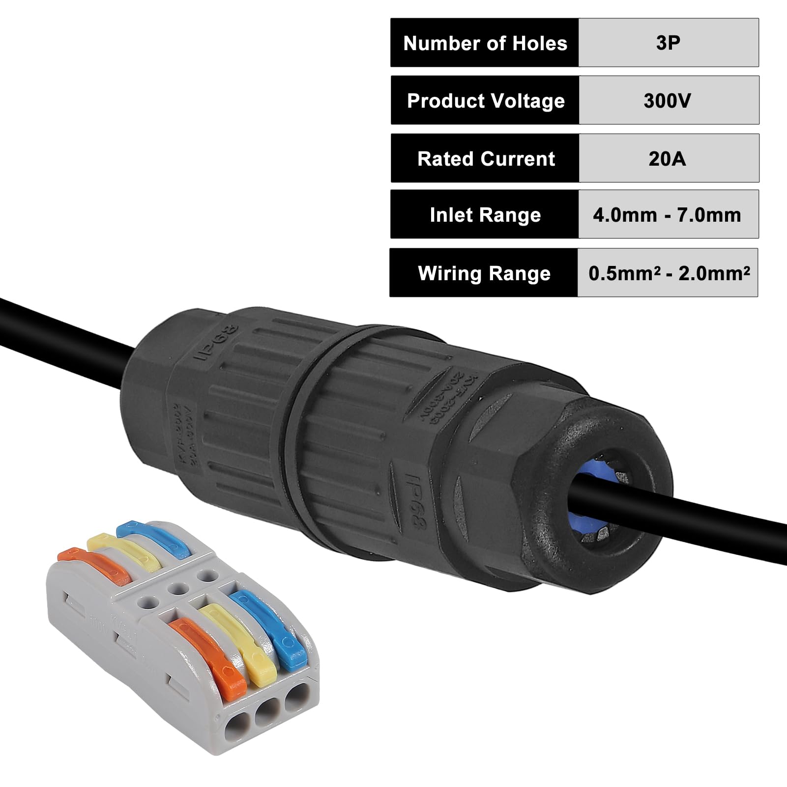 4PCS Waterproof Junction Box, 3 Way Outdoor Electrical Cable Connector, IP68 Waterproof Wire Connector Cable Range Ø 3.5-10mm for Outdoor Underground Cable, LED Street Landscape Lights