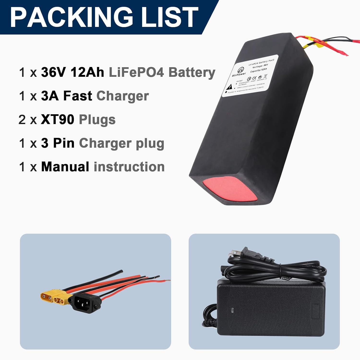 36V 12Ah 16Ah 20Ah 25Ah LiFePO4 Lithium B-attery Pack with 30A BMS Fit for 0-540W Motor
