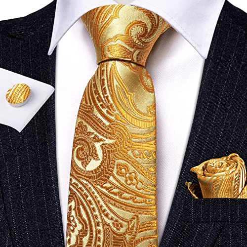 Image of Barry.Wang Paisley Tie Fashion Set Hanky Cufflinks Neckties for Men Woven Silk
